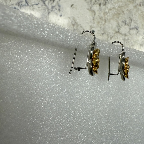 Two Tone Flower hook drop  earrings - Picture 6 of 6